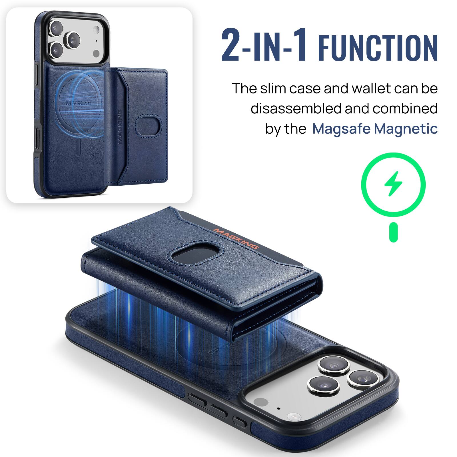 MACKING  
2-IN-1 FUNCTION  
The slim case and wallet can be disassembled and combined by the Magsafe Magnetic
