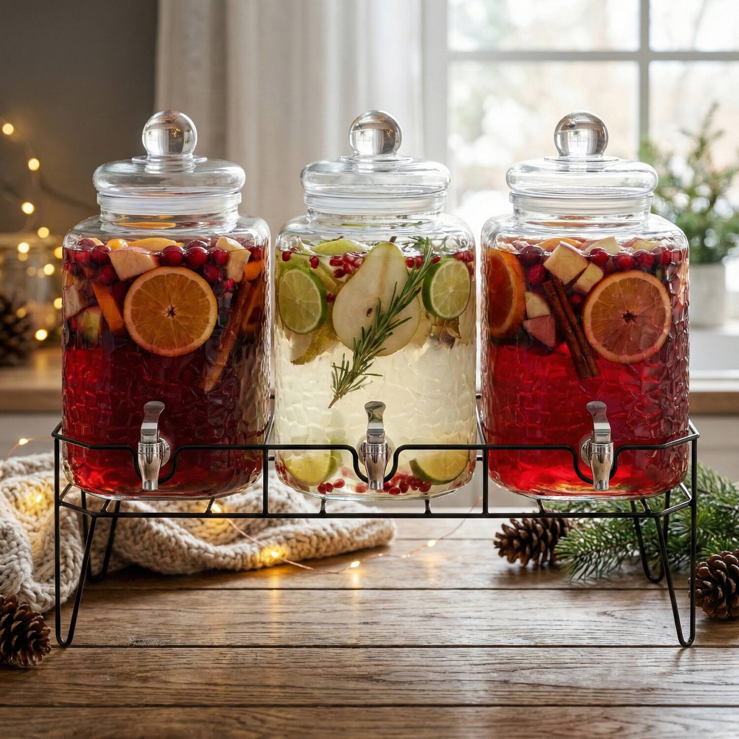 Back. Style Setter - Hamburg Triple Dispenser Set With Stand 1.5 Gal Each - Clear.