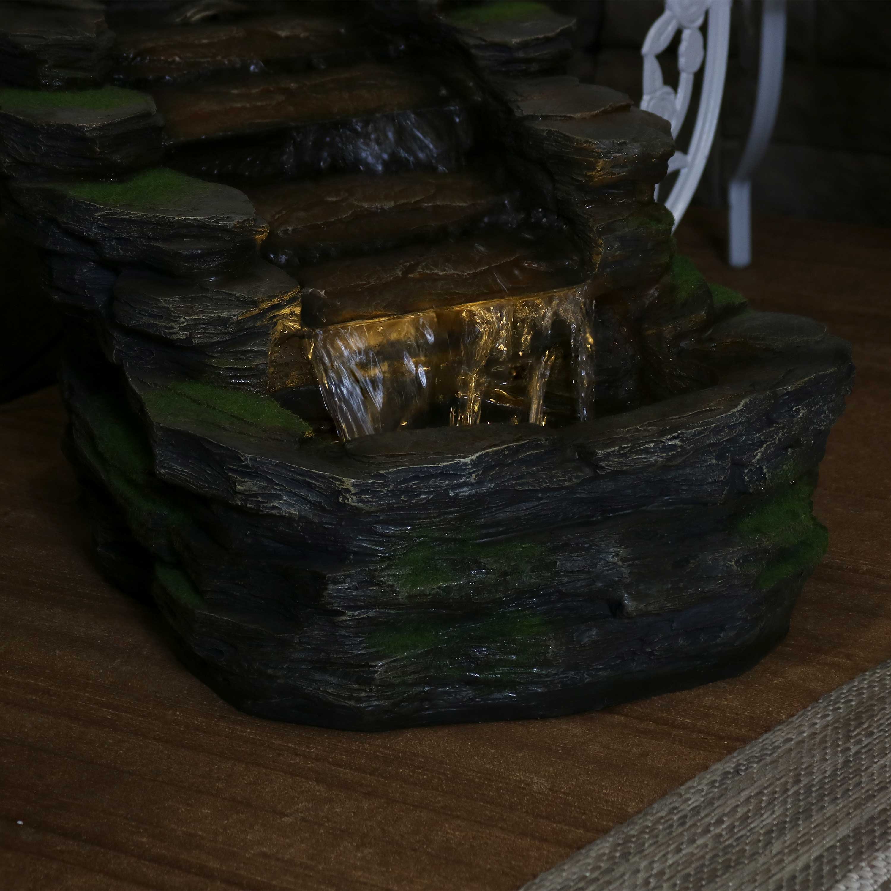 Alt View 8. Sunnydaze - Shale Falls Outdoor Water Fountain with LED Lights - 13.75 in - Grey.