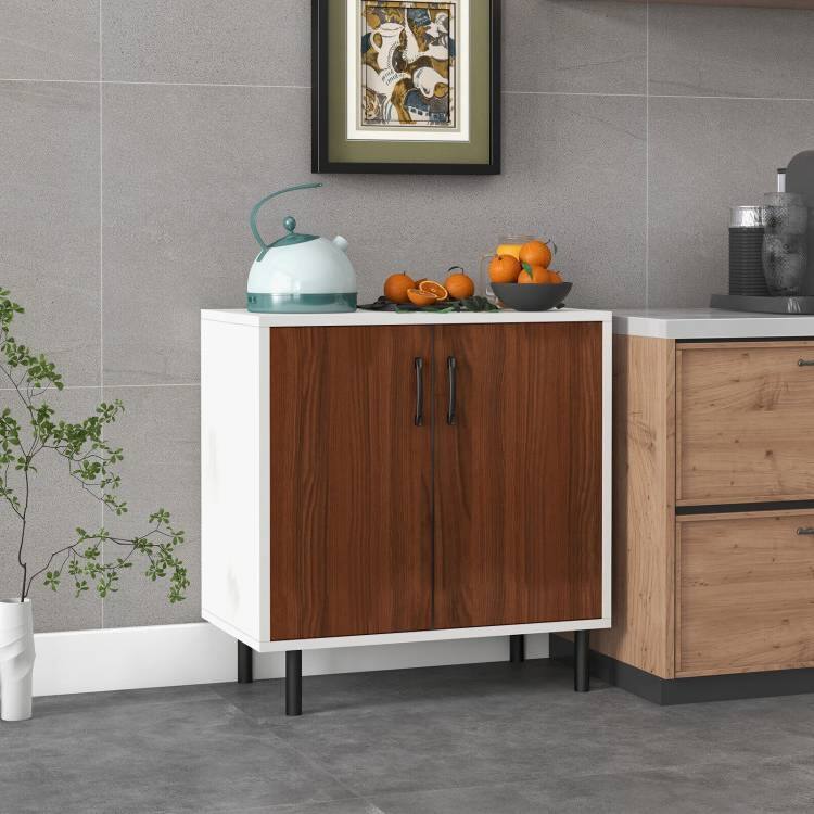 Angle. Hivvago - Modern White Brown Wood Dining Sideboard Buffet 2-Door Storage Cabinet - White, Walnut.