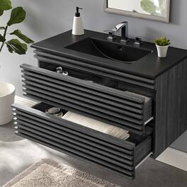 Modway - Render Wall-Mount Bathroom Vanity with Black Basin Included - Charcoal Black