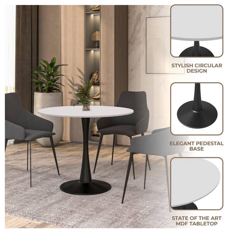 STYLISH CIRCULAR DESIGN  
ELEGANT PEDESTAL BASE  
STATE OF THE ART MDF TABLETOP