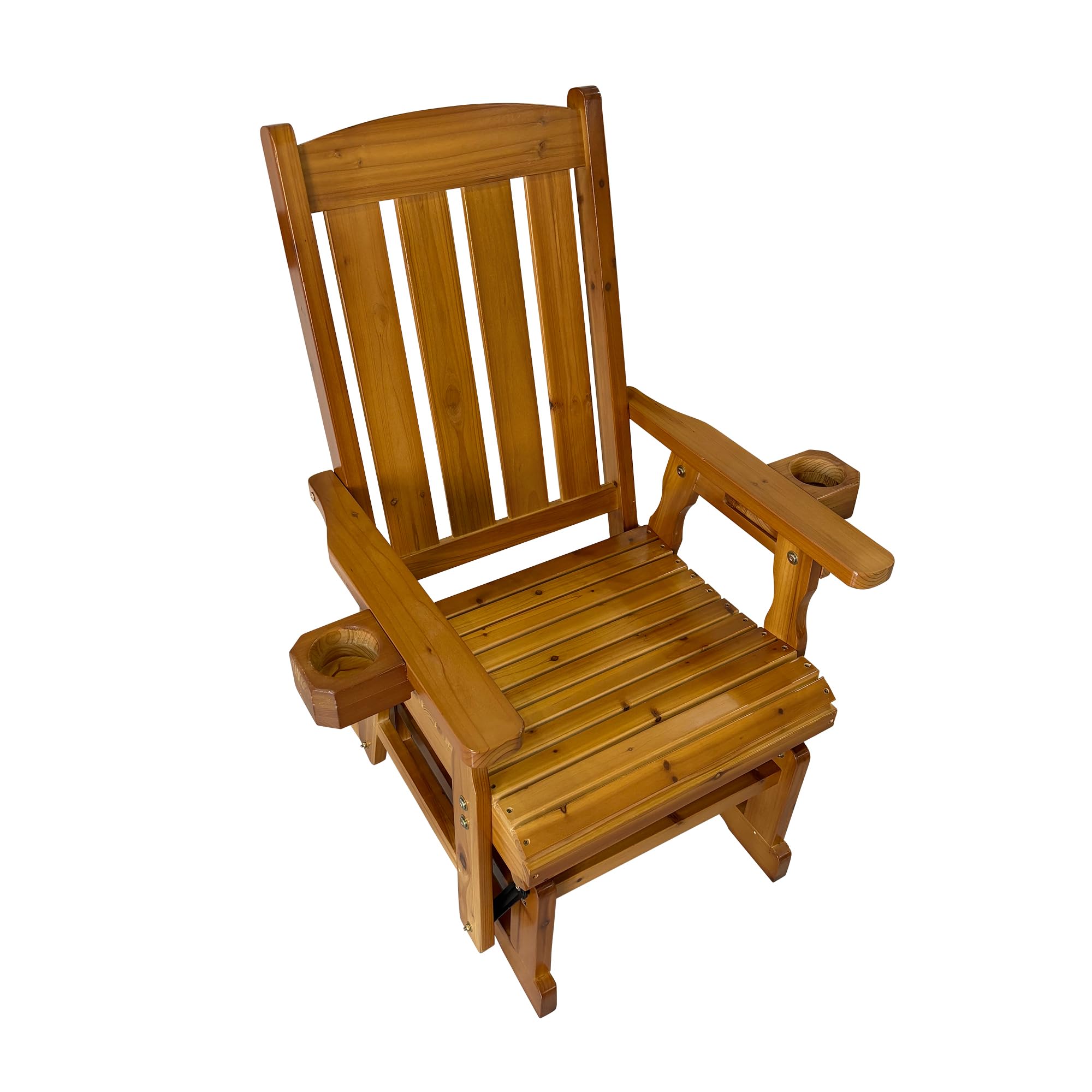 Angle. Fortune Candy - Wooden Patio Glider with High Back and Deep Contoured Seat, Solid Fir Wood, Heavy Duty 600 LBS for Porch Yard Garden - Brown.
