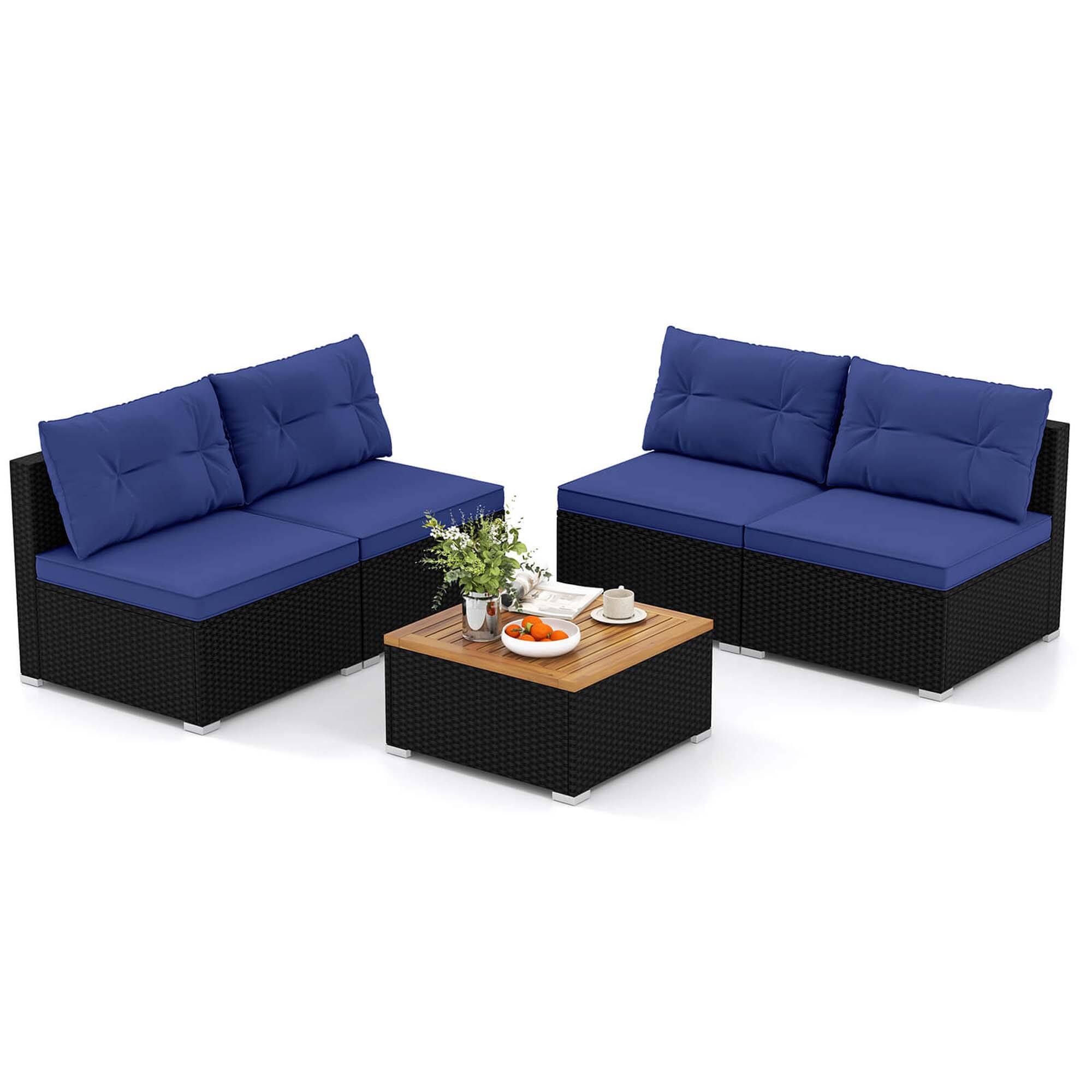 Costway - 5 Piece Outdoor Furniture Set with Seat & Back Cushions Acacia Wood Tabletop - Blue price history on PriceWatchPro