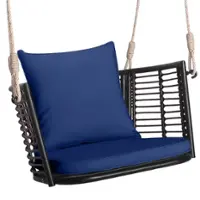 Costway Patio Hanging Rattan Basket Chair Swing Hammock Chair with Seat Cushion - Mix Brown + Navy - Front_Zoom