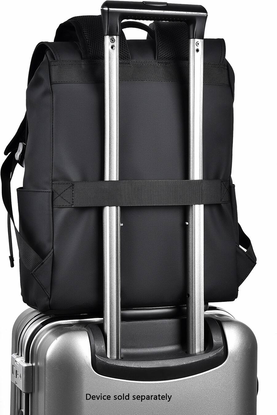 The text "Device sold separately" is displayed on the image, indicating that the device is not included with the suitcase and must be purchased separately.