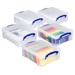 Really Useful Box - 8.1L Plastic Storage Container with Clip Lock Handle (5 Pack) - Clear