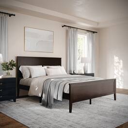 Martha Stewart - Corbin Wooden Queen Size Platform Bed with Headboard and Footboard - Dark Brown