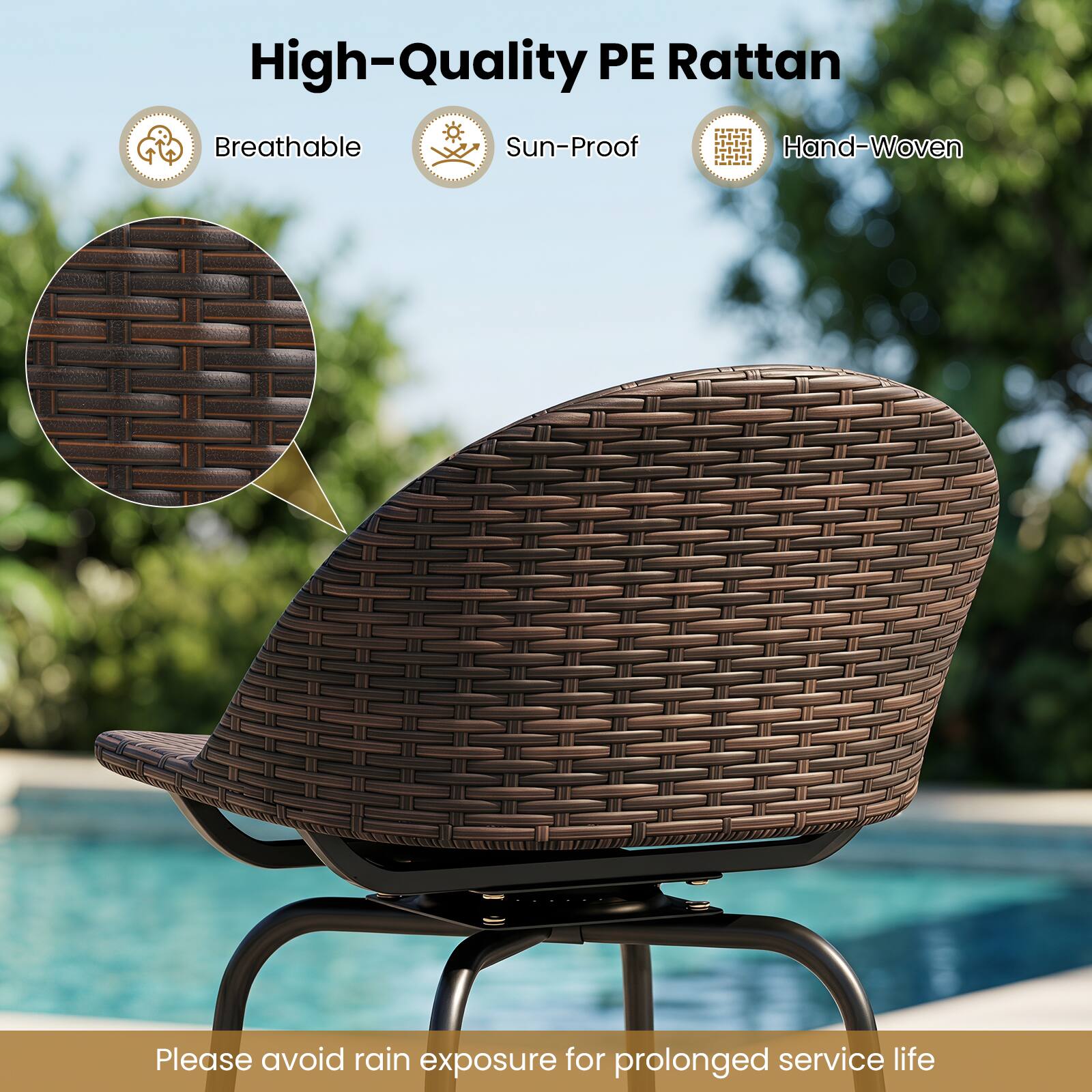 High-Quality PE Rattan Breathable Sun-Proof Hand-Woven

Please avoid rain exposure for prolonged service life