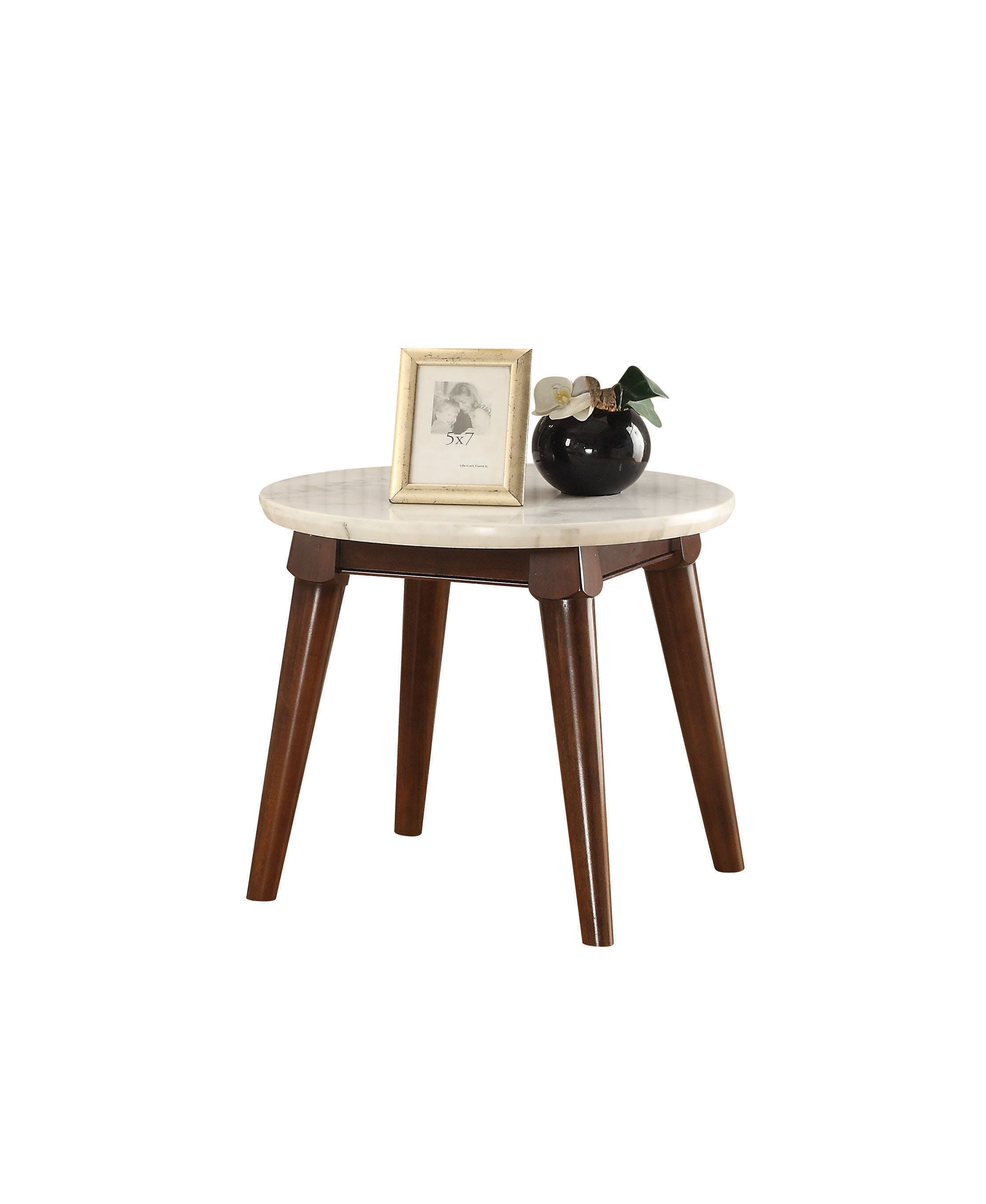 Front. Manhattan Lane - Wooden Base End Table with Marble Top - Brown and White.