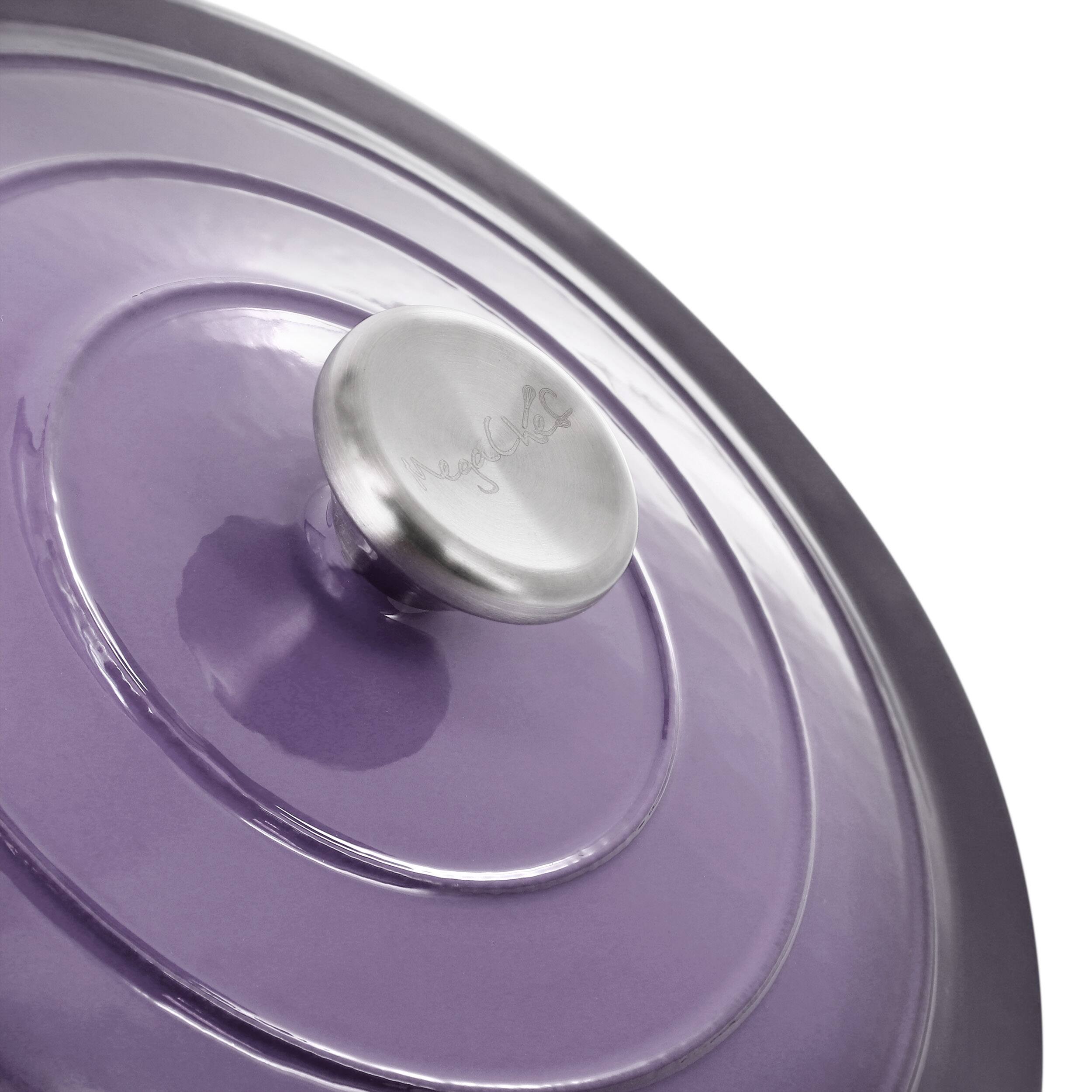 Alt View 3. MegaChef - MegaChef 5 Quarts Round Enameled Cast Iron Casserole with Lid in Gradient Purple - Purple.