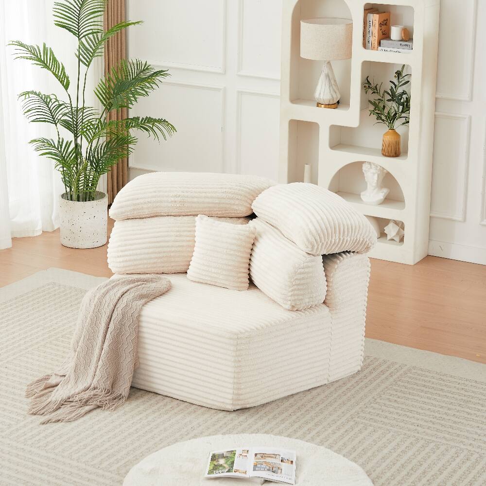 Front. Loheer - Loheer Modular Sofa 53-Inch Cream Corduroy Single Seater Lounge Chair Pentagonal Foam Sofa - Cream.