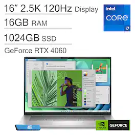 Dell - Inspiron 16 Plus 7630 16'' 2.5K Laptop - Intel Core i7-13620H - Nvidia RTX GeForce 4060 - 16GB RAM - 1TB SSD - Win 11Pro - Platinum Silver