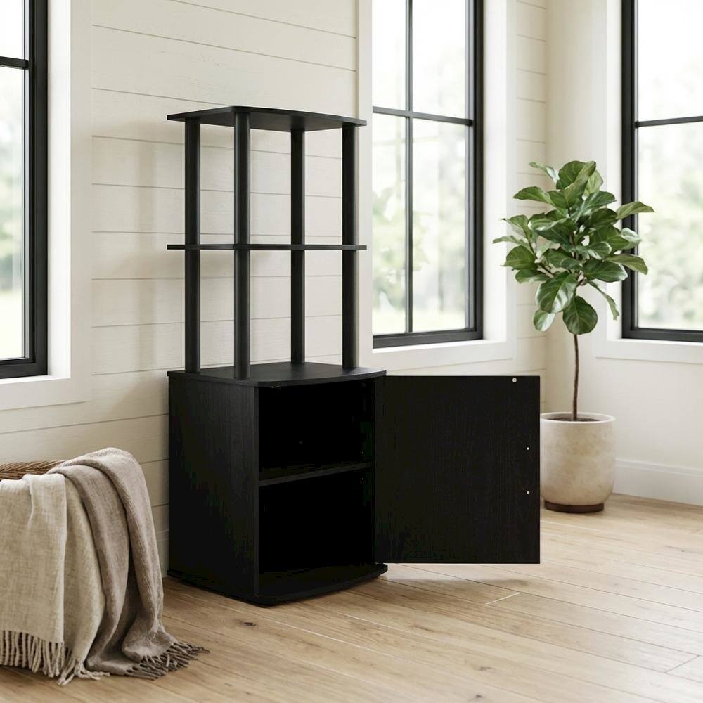 Alt View 2. FurniFact - Wooden TV Stand with Storage Cabinet and Tall Design in Blackwood/Black - Black.