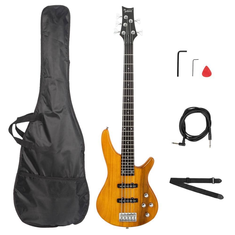 Winado - 5 String Electric Bass Guitar, Full Size Standard Right Handed Rosewood Fretboard Bass Kit with Gig Bag Strap Cable Tool