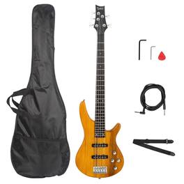 Winado - 5 String Electric Bass Guitar, Full Size Standard Right Handed Rosewood Fretboard Bass Kit with Gig Bag Strap Cable Tool