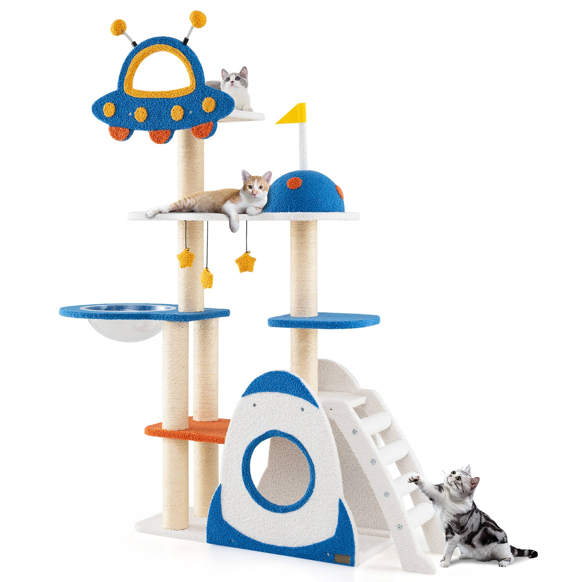 Alt View 9. Gymax - Gymax Space Theme Cat Tree w/ Sisal Covered Scratching Posts UFO-shaped Top Perch.