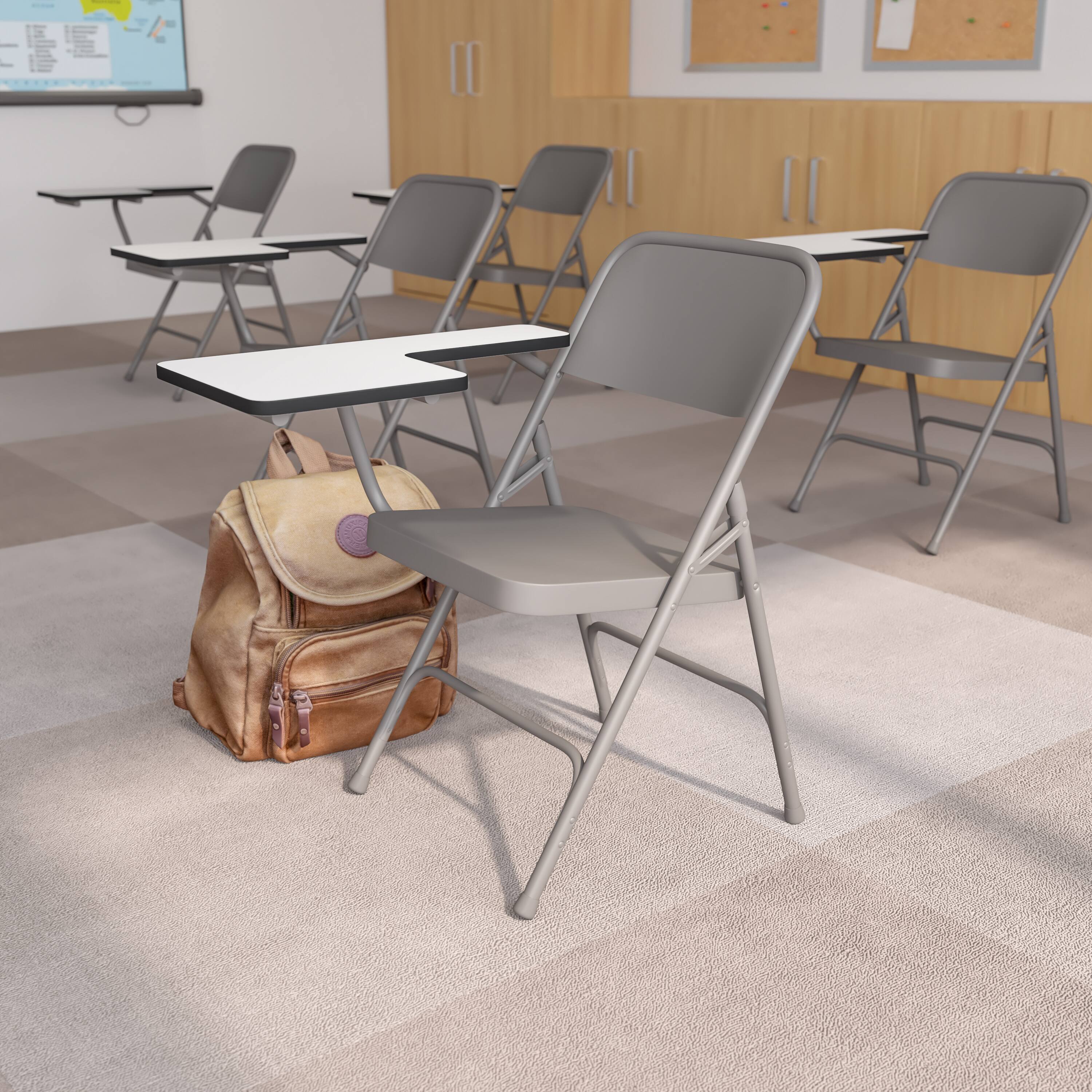 Alt View 1. Emma + Oliver - Premium Steel Folding Chair with Right Handed Tablet Arm - Event Chair - Beige.