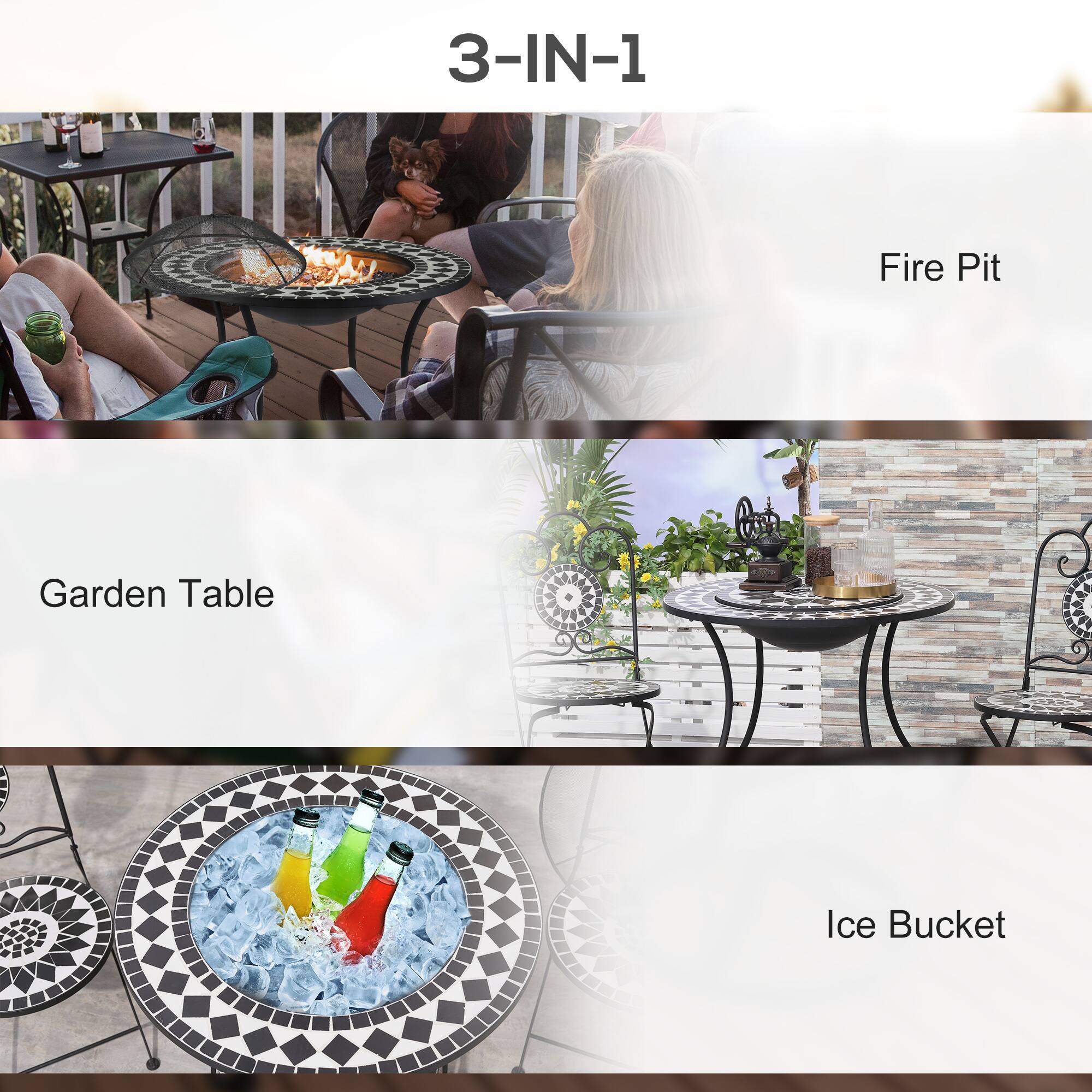 3-IN-1

Fire Pit

Garden Table

Ice Bucket