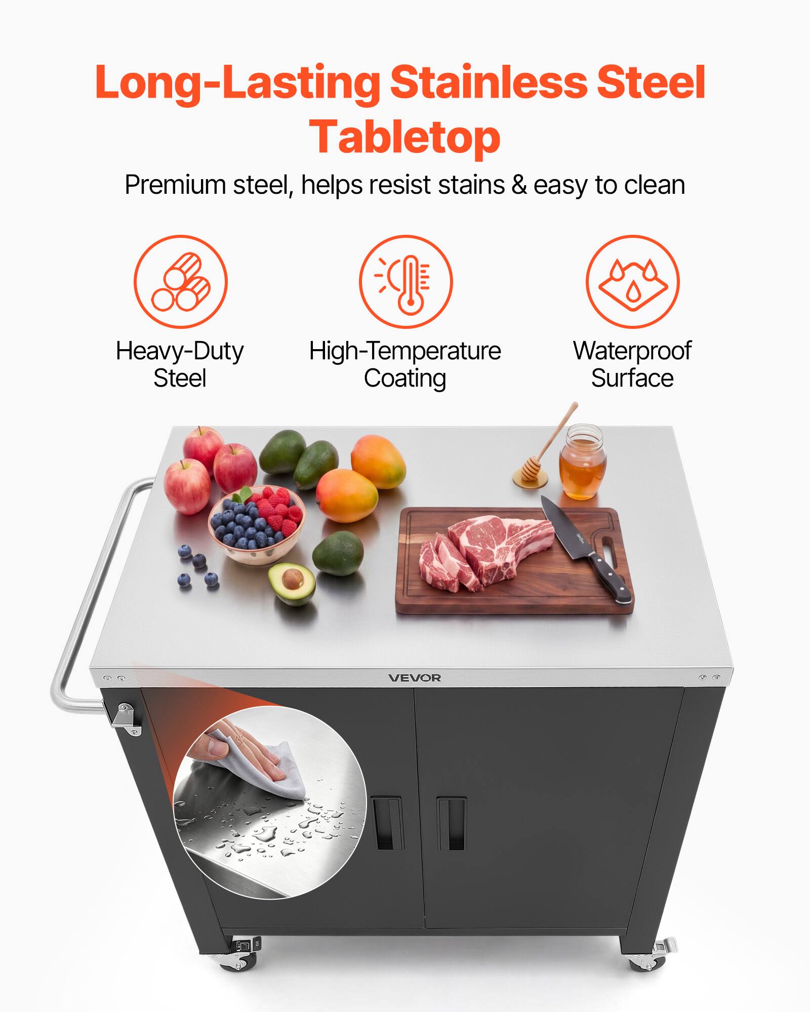 Long-Lasting Stainless Steel Tabletop

Premium steel, helps resist stains & easy to clean

Heavy-Duty Steel
High-Temperature Coating
Waterproof Surface
