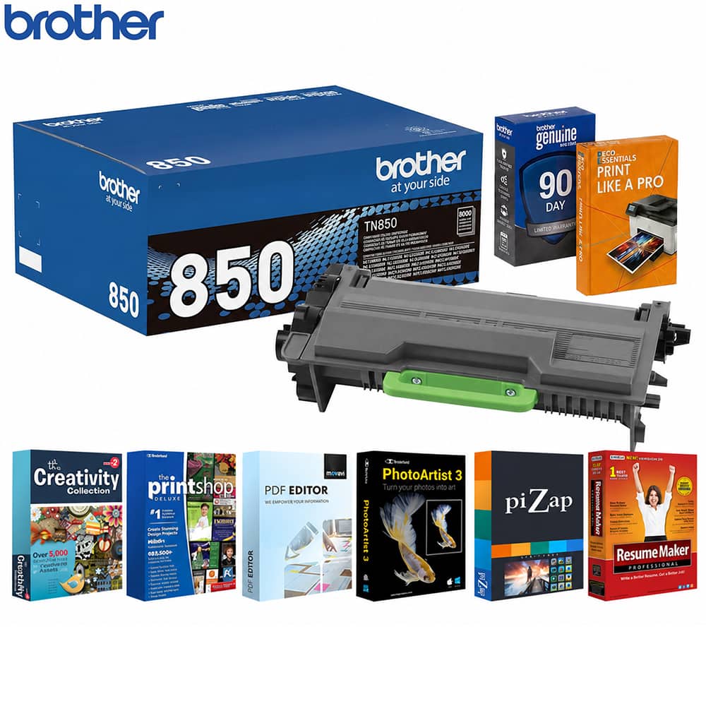 Brother - TN850 High Yield Toner with Deco Gear Print Guide and Printer Essentials - Black