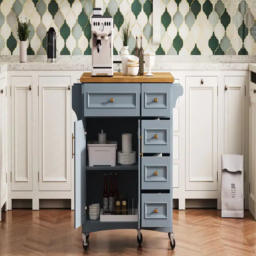 Spice Rack Drawer Handles Loheer 52 inch kitchen island with drop leaf, kitchen storage cart, 5 ...