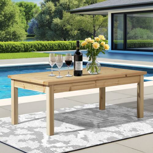 Front. Winado - 44in Patio Wooden Coffee Accent Side Table for Indoor/Outdoor Resistant Table Furniture - Natural.