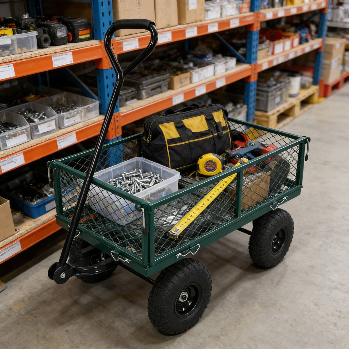 Alt View 4. Loheer - Loheer Heavy Duty Garden Wagon, Green Metal Utility Cart with Removable Sides and 550 lb Capacity.