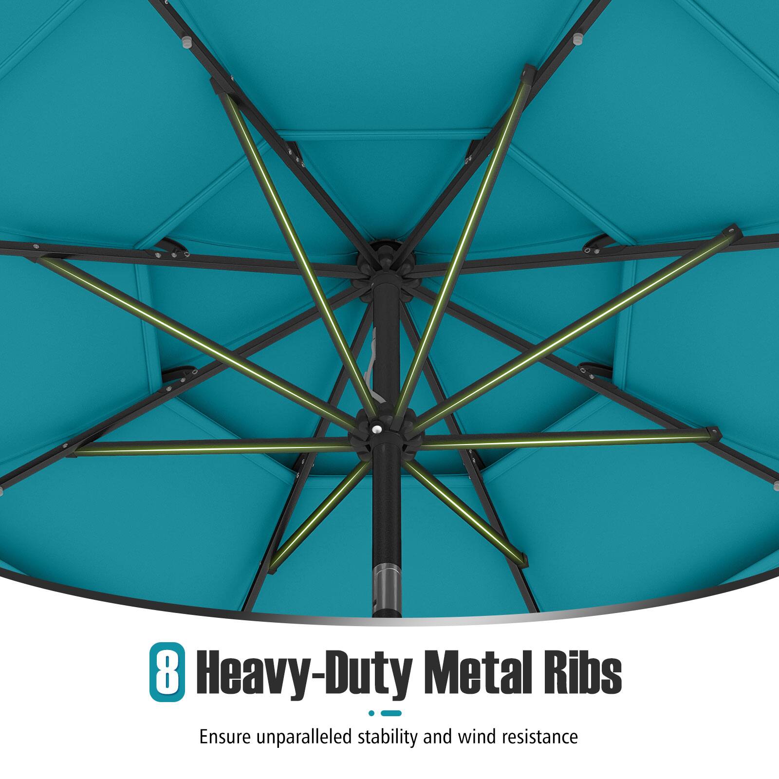 8 Heavy-Duty Metal Ribs
Ensure unparalleled stability and wind resistance