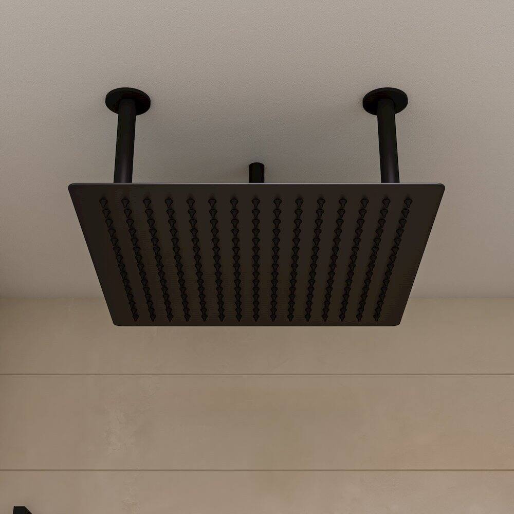Angle. Alfi - Matte Black Stainless Steel 20" Square Ultra-Thin Rain Shower Head - Black.