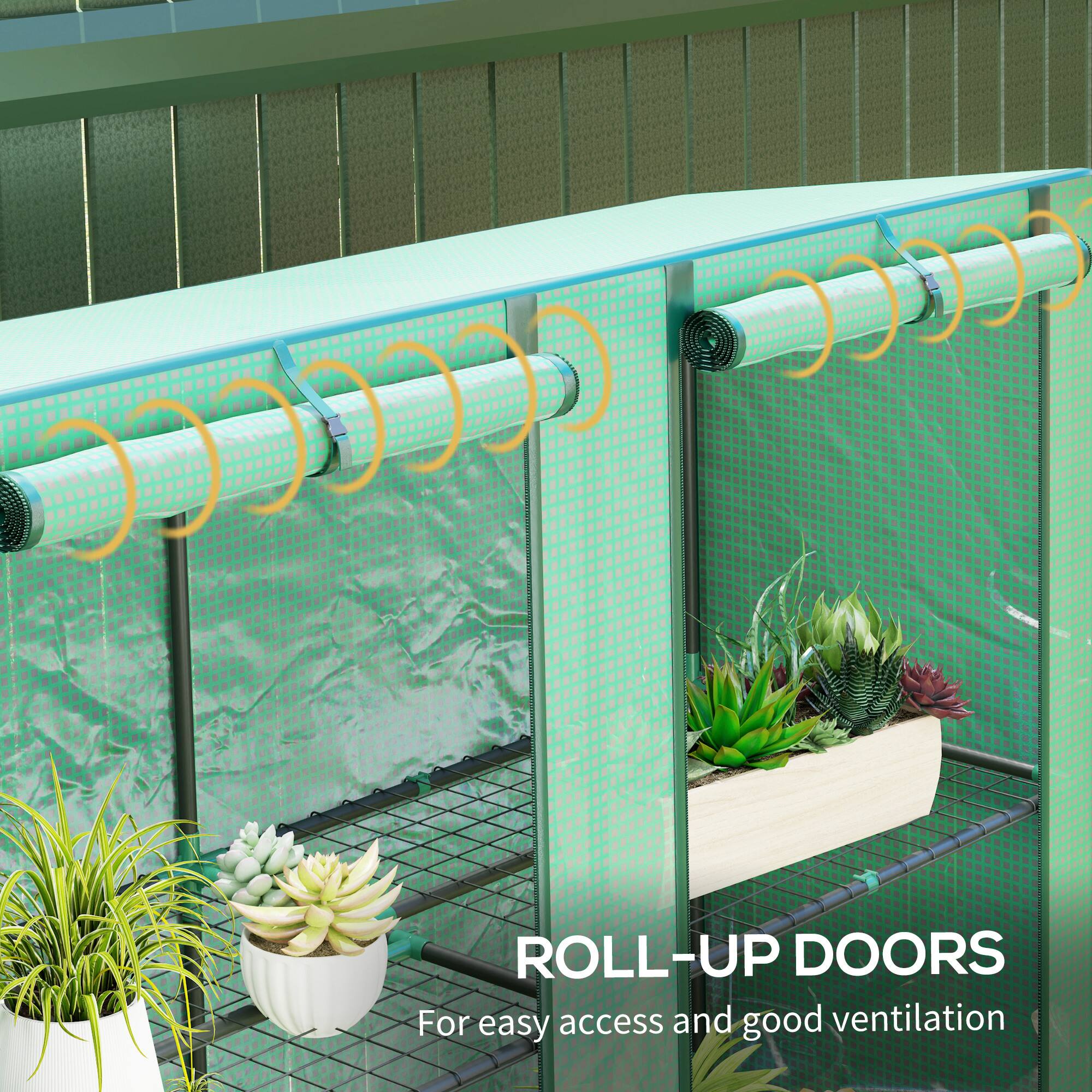 Alt View 5. Outsunny - Lean-to Greenhouse with 3 Tier Shelves, 56.7" x 18.9" x 59.8" Portable Small Greenhouse with PE Cover.