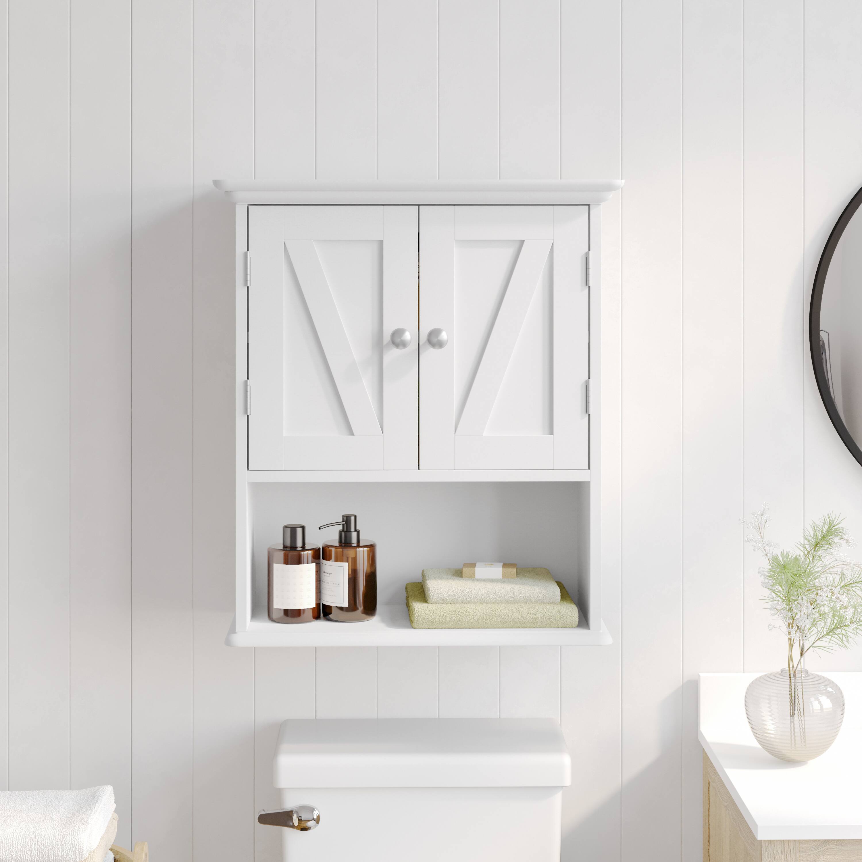 Alt View 1. Flash Furniture - Dune Farmhouse Wall Mounted Bathroom Medicine Cabinet Storage Organizer with 2 Magnetic Closure Doors, Adjustable Shelf, - White.