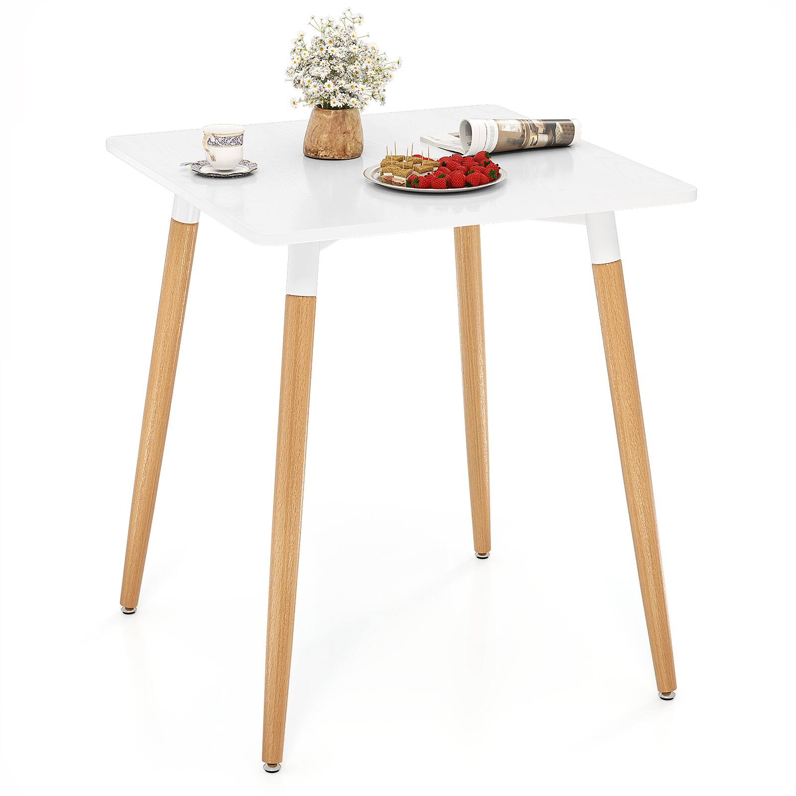 Gymax - Square Dining Table Farmhouse Minimalist Dinner Table w/ Sturdy Metal Legs - White, Natural