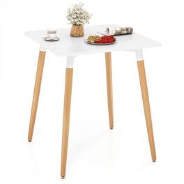 Gymax - Square Dining Table Farmhouse Minimalist Dinner Table w/ Sturdy Metal Legs - White, Natural