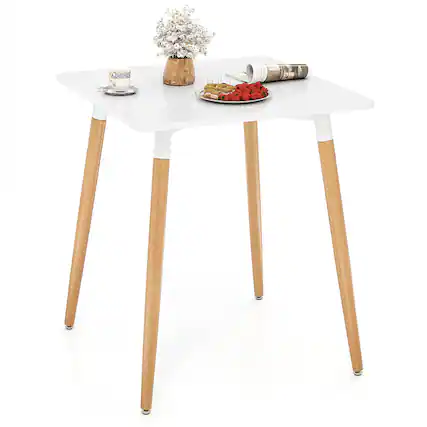 Front. Gymax - Gymax Square Dining Table Farmhouse Minimalist Dinner Table w/ Sturdy Metal Legs - White, Natural.