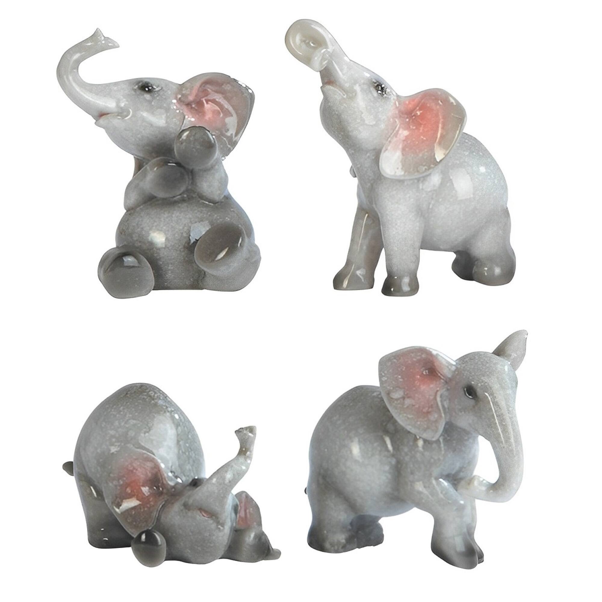 FC Design - 4-PC Lovely Elephant in Different Poses 3"H Figurine Set Office Desk Tabletop Home Decor Gift - Multi-Color