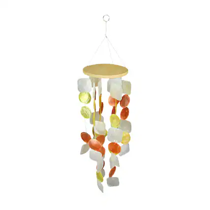 Front. J.D. Yeatts - Amber, Yellow and White Capiz Shell Mini Wind Chime Garden Patio Yard - Multicolored.