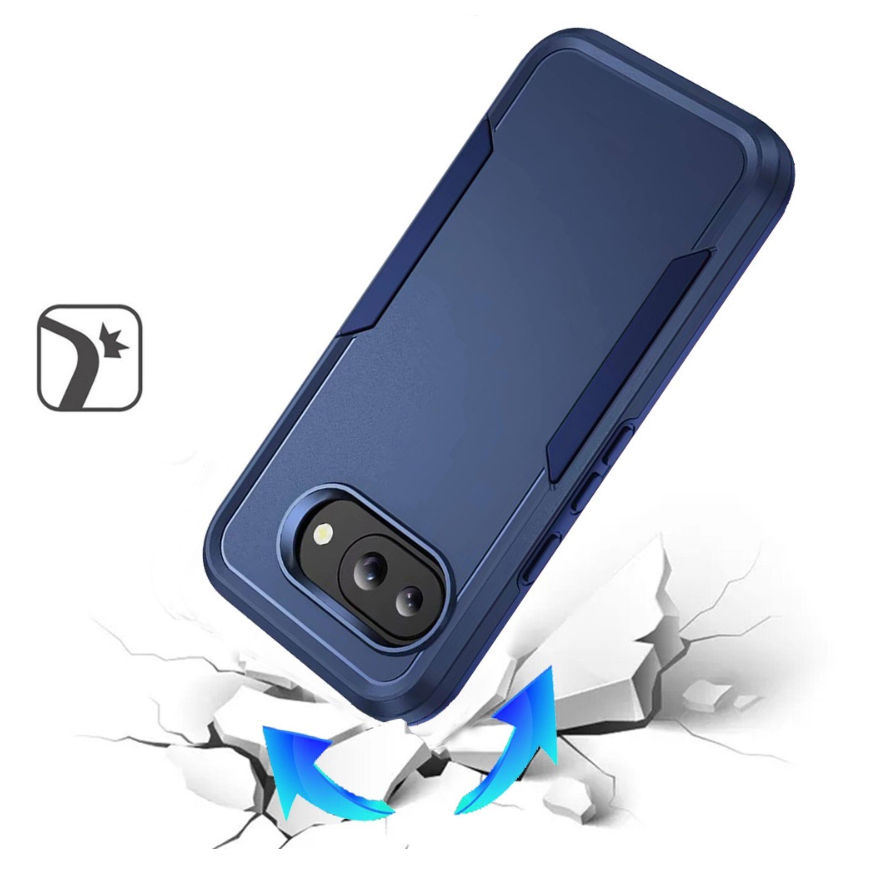 Angle. Kitcheniva - Rugged Shockproof Hybrid Case With Tempered Glass For Google Pixel 10a Dark Blue - Dark Blue.