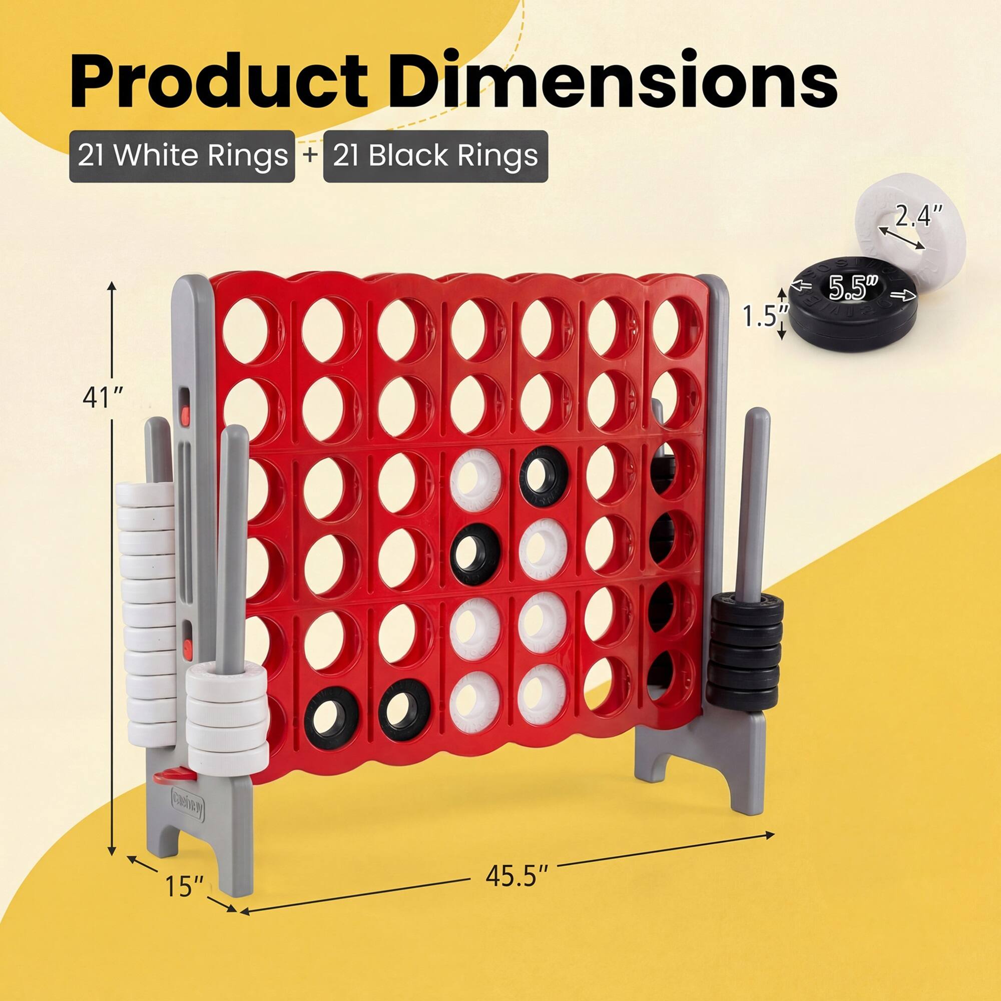 Product Dimensions  
21 White Rings + 21 Black Rings  
2.4"  
1.5"  
5.5"  
41"  
15"  
45.5"