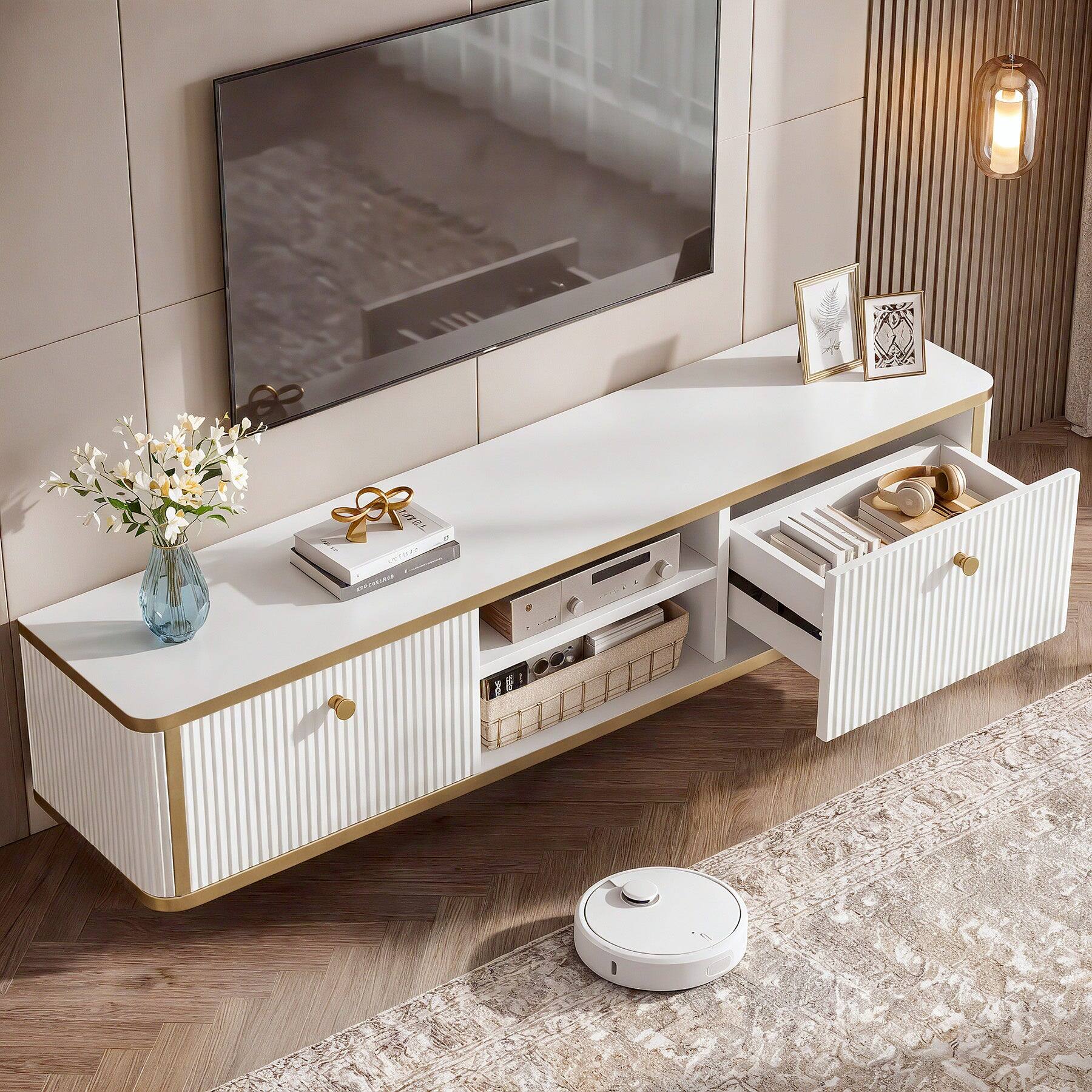 Back. Tribesigns - Office Media Console, For Media Equipment and Storage in Meeting Rooms and Reception Areas - White.