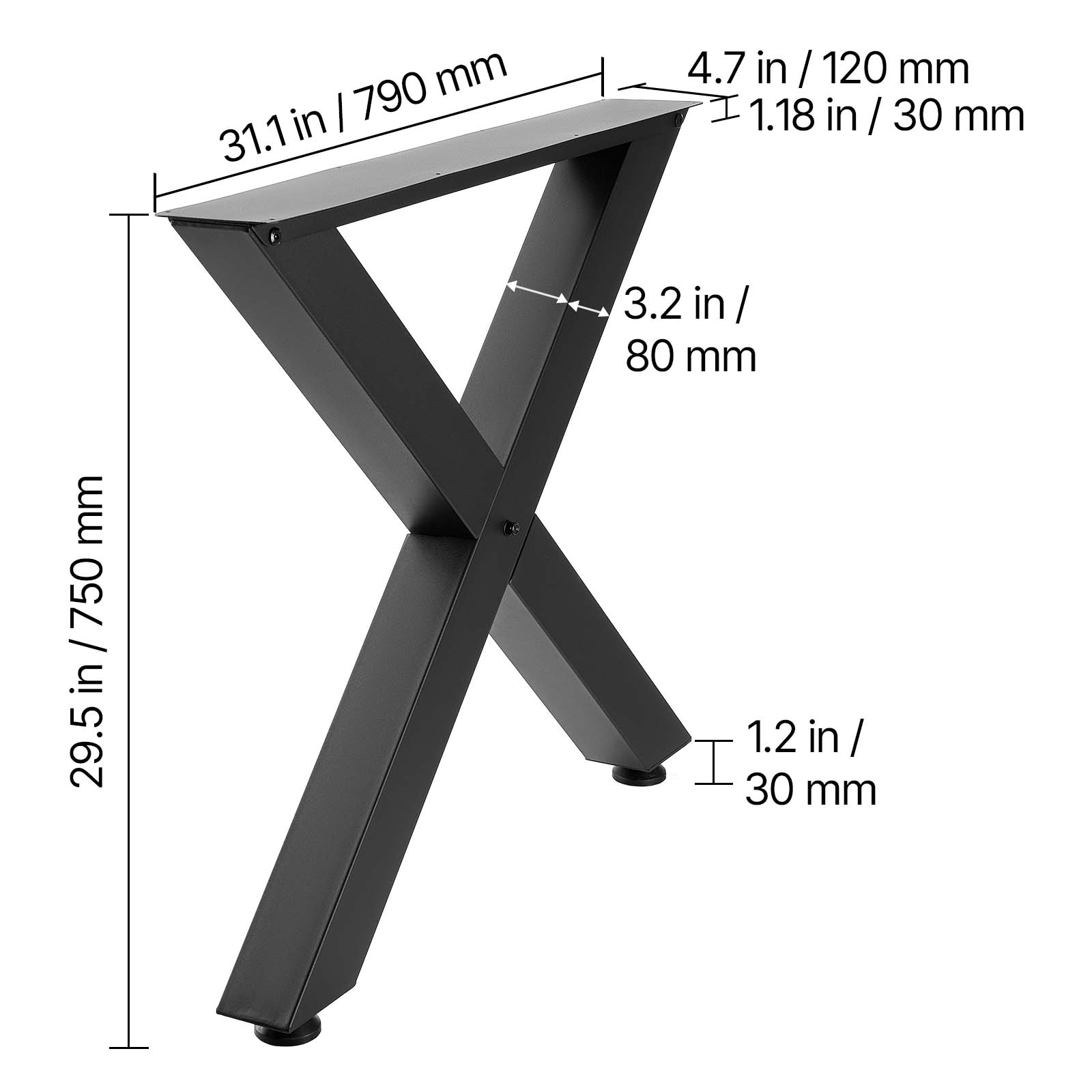 31.1 in / 790 mm  
4.7 in / 120 mm  
1.18 in / 30 mm  
3.2 in / 80 mm  
29.5 in / 750 mm  
1.2 in / 30 mm