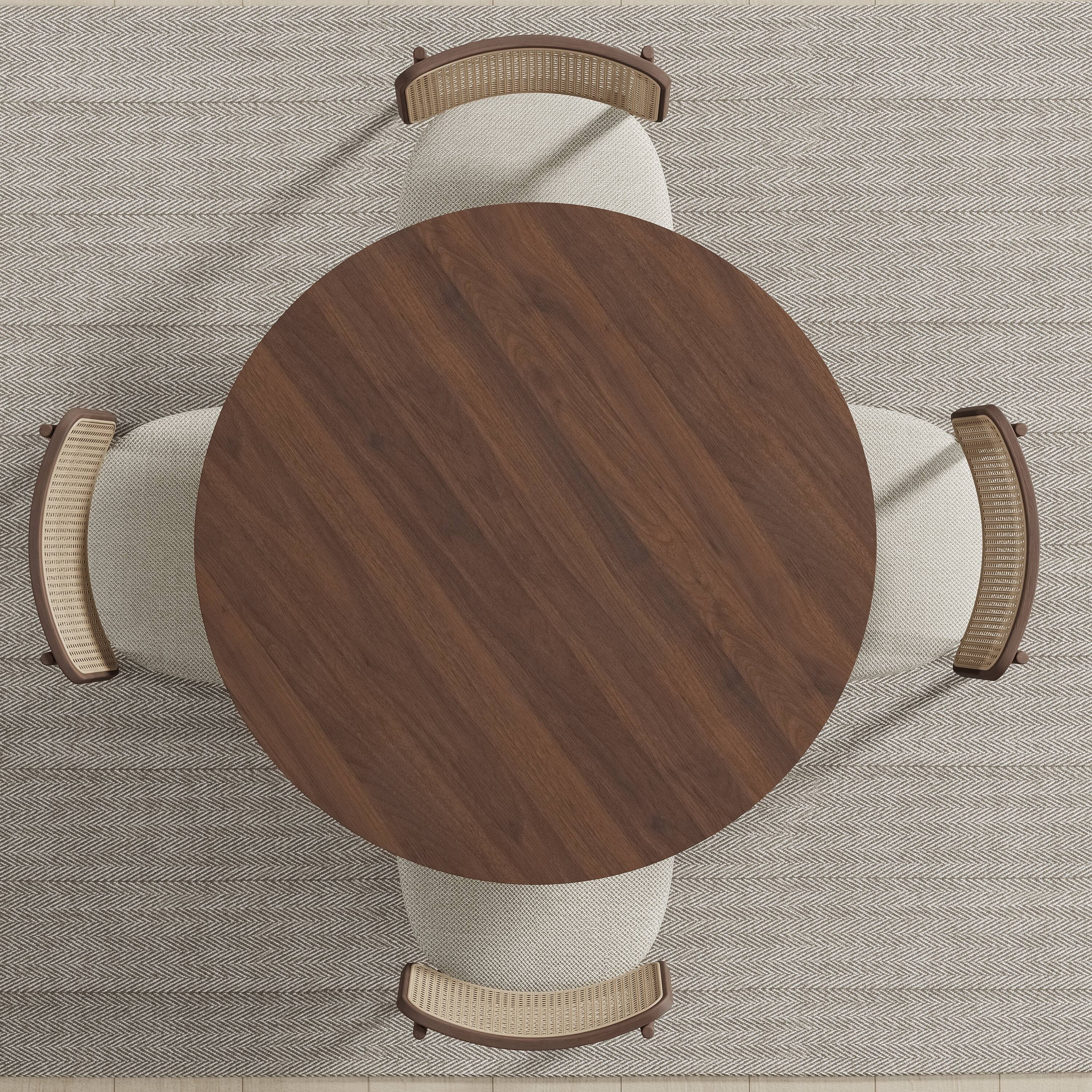 Alt View 2. PexFix - Minimalist Farmhouse Round Solid Oak 42 in. W Arched Cross Legs Kitchen & Dining Table Seats 4 - Walnut.