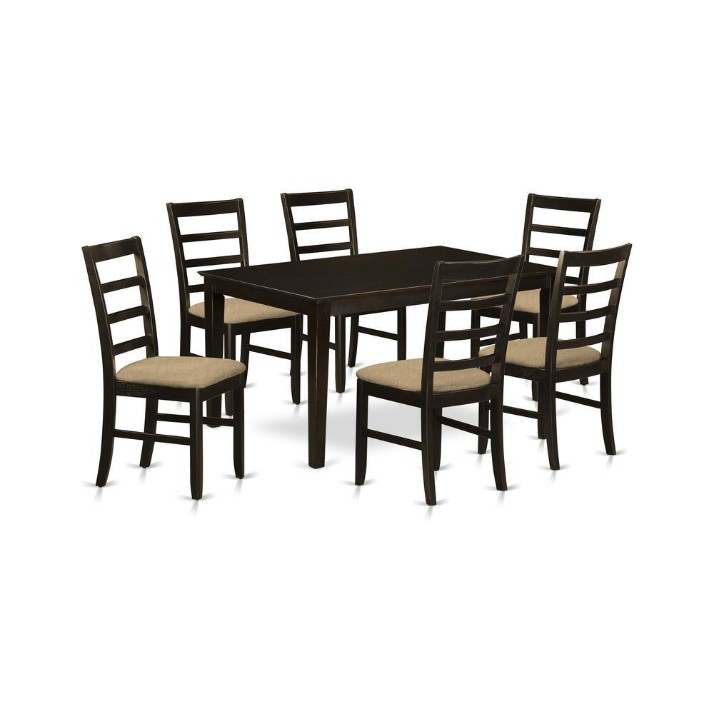 Back. East West Furniture - CAPF7-CAP-C 7 PC Dining room set for 6-Table and 6 Chairs for Dining room - Cappuccino.