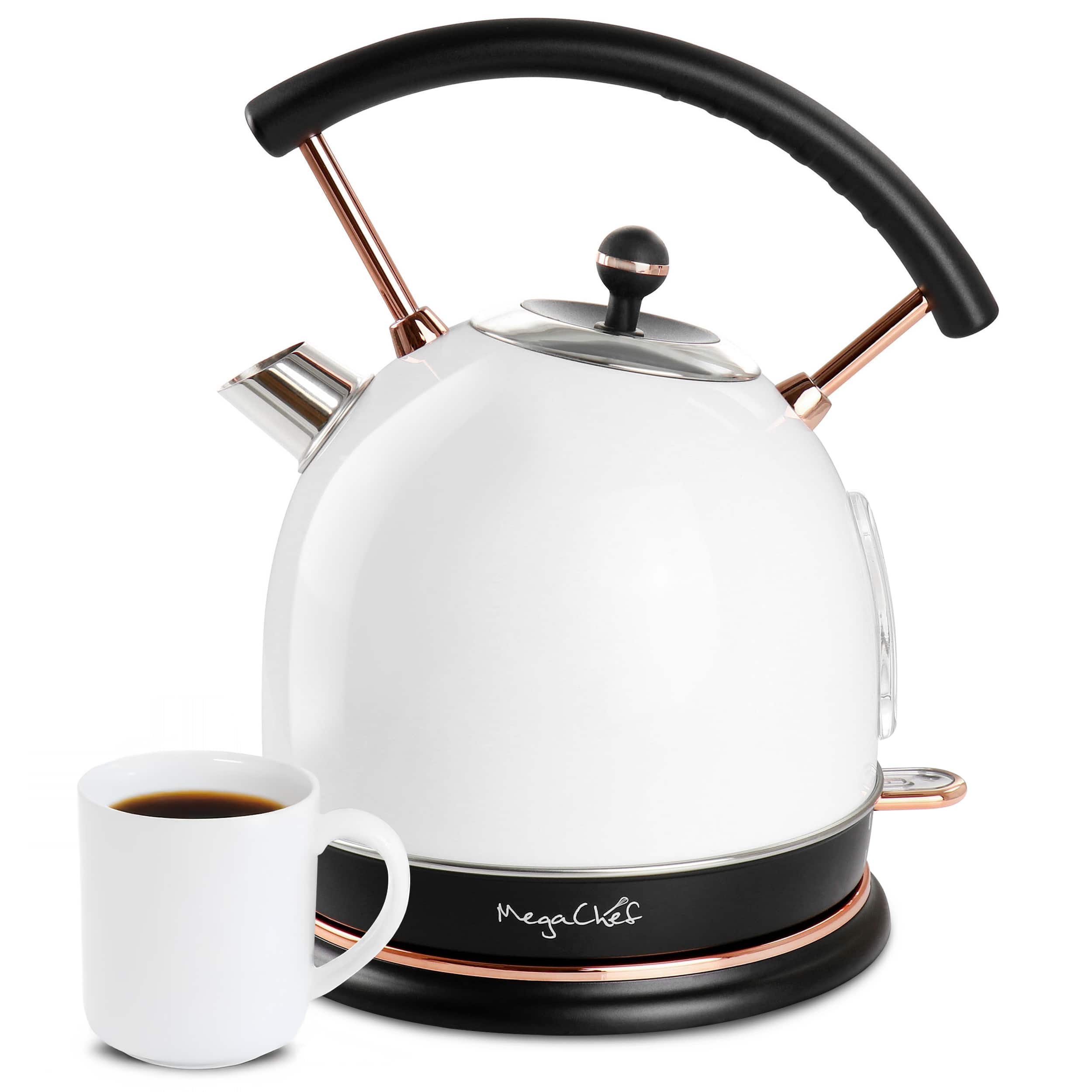 MegaChef - 1.9 Quart Half Circle Electric Tea Kettle - White