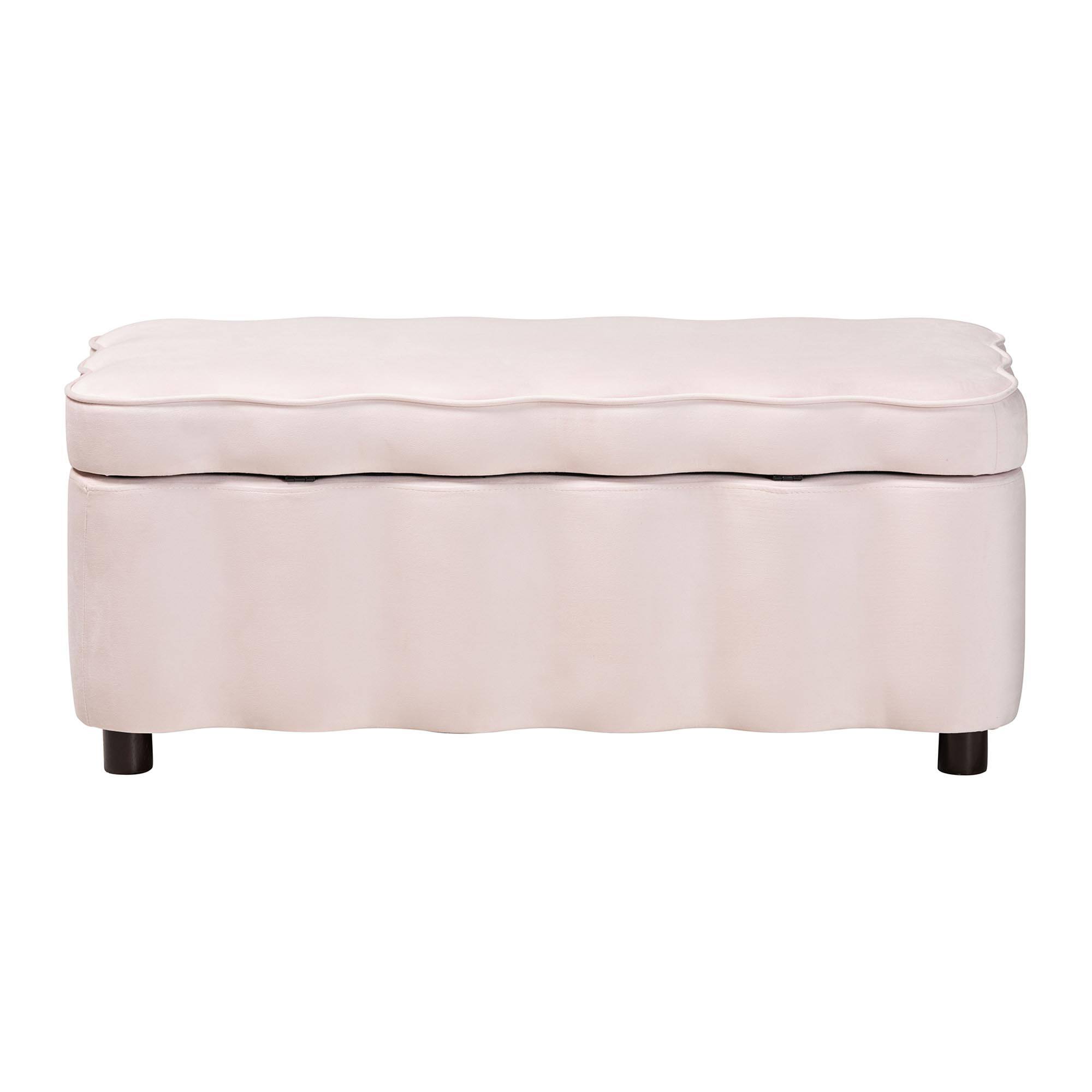 Alt View 1. Baxton Studio - Paulina Velvet Storage Bench - Lift Top Accent Bench with Interior Storage and Scalloped Outline - Light Pink/Black.