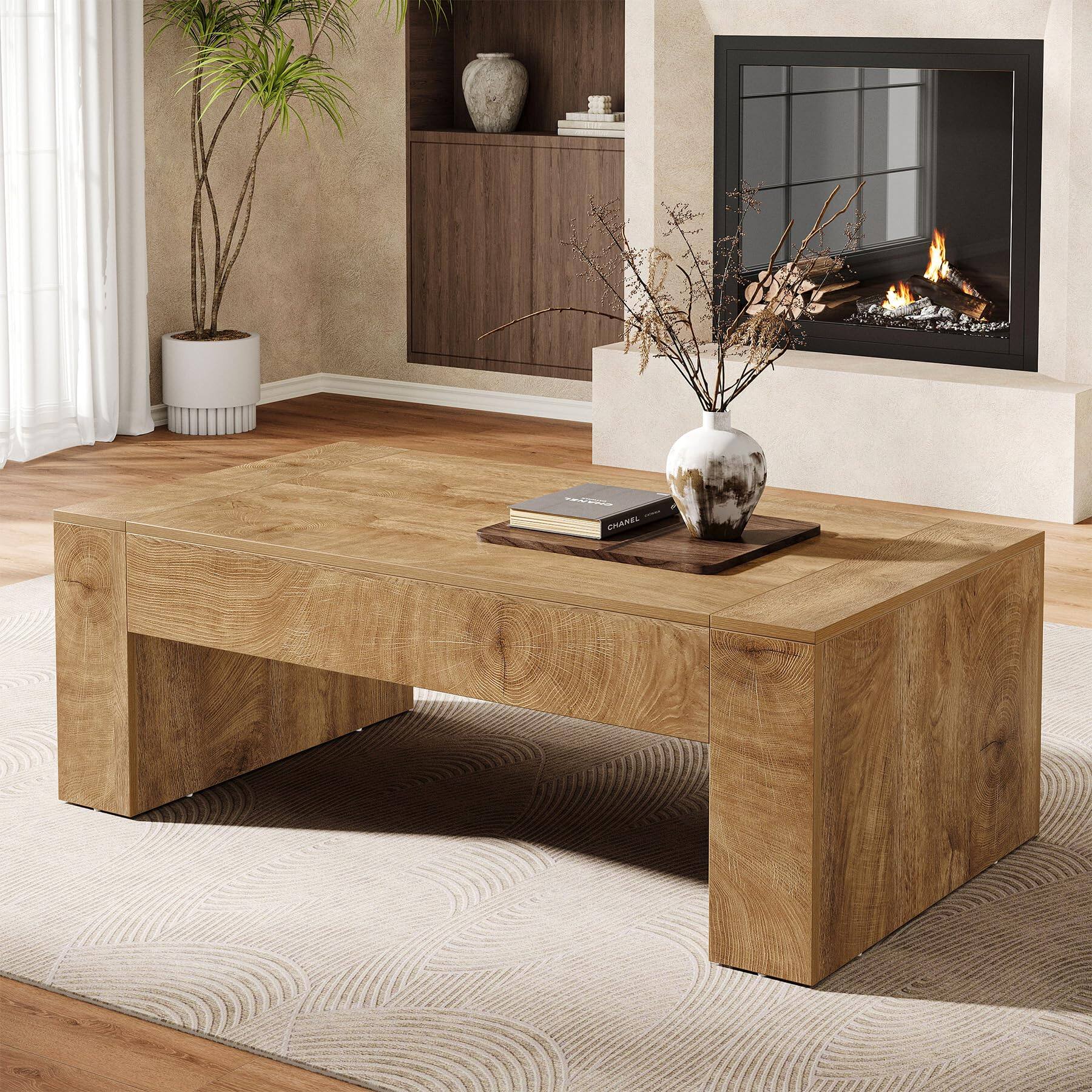 Left. Tribesigns - Coffee Table for Living Room, 51-Inch Farmhouse Center Table - Light Brown.