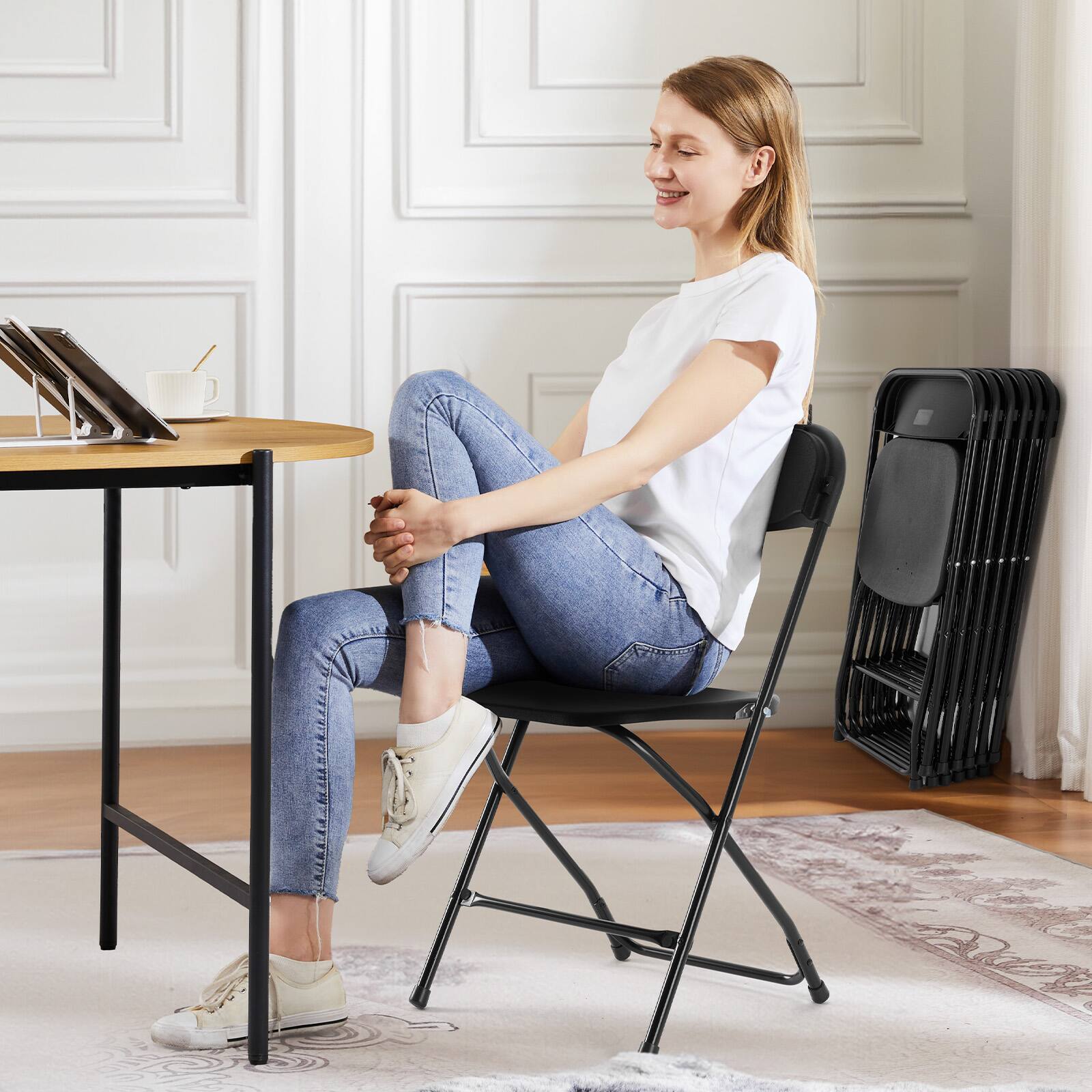 Alt View 2. AENKYO - 10 Pack Folding Chair, Indoor Outdoor Portable, Stackable for Events, Offices, Weddings, Picnics and Restaurants - Black.