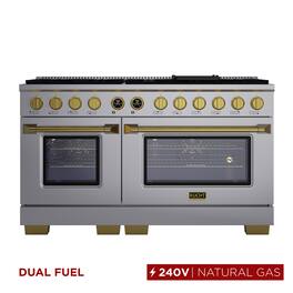 60 in. 7.9 cu. ft. Dual Fuel Range, 8 Burners, NG, SS w/ Gold Accents, Kucht Horus Thermostat - Stainless Steel & Gold