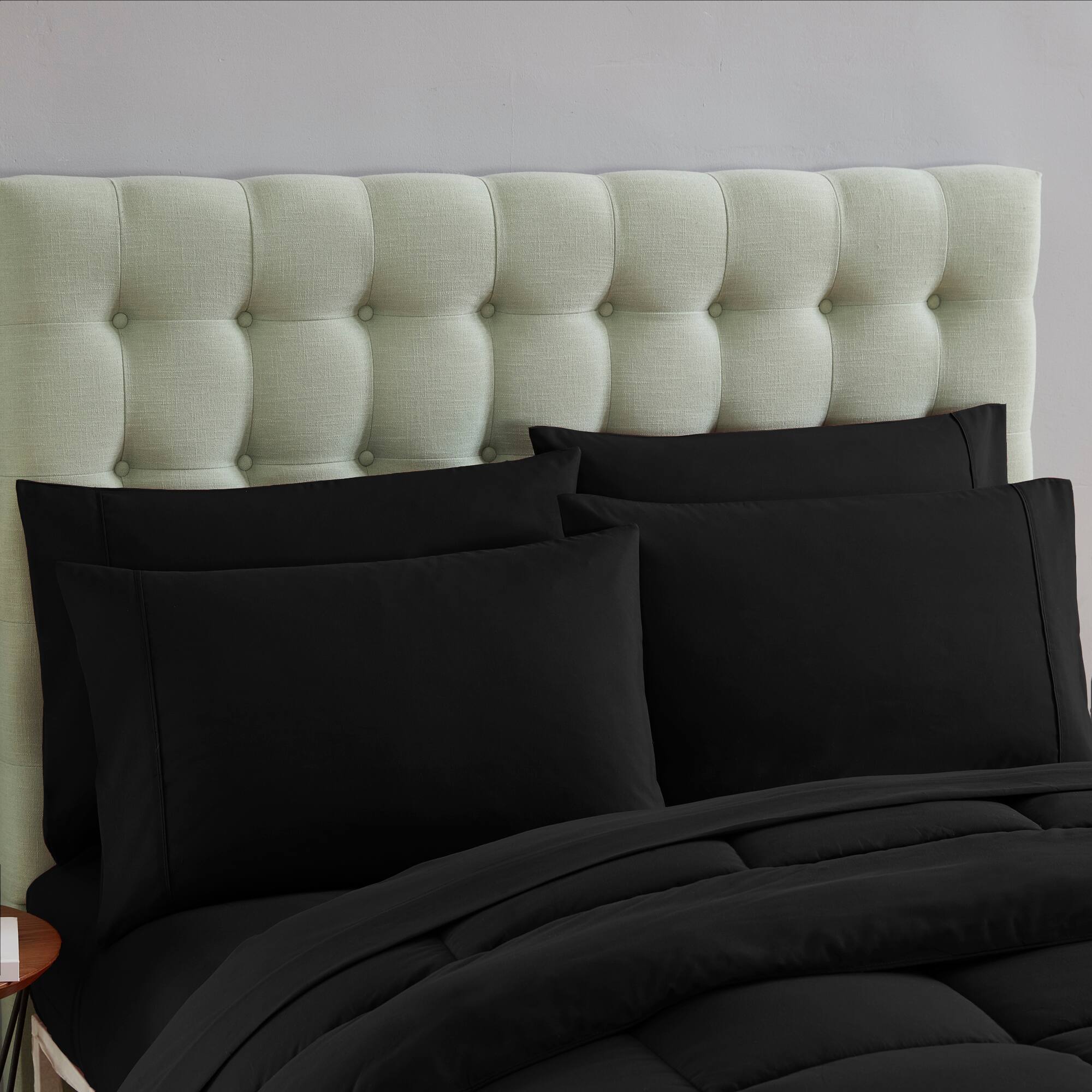 Angle. Sweet Home Collection - All Season Reversible Bed-in-A-Bag Solid Color Comforter & Sheet Set, Twin - Black.