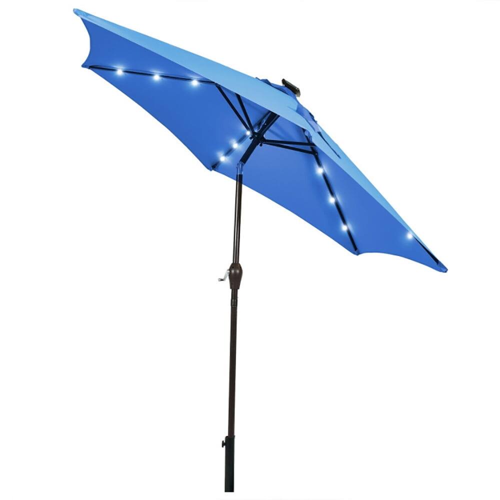 Left. Kadyn - 9 Feet Solar LED Lighted Patio Market Umbrella Tilt Adjustment Crank Lift-Blue, Patio Offset Umbrella.